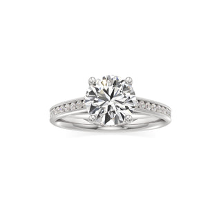 Cathedral Channel Set Hidden Halo Emerald Engagement Ring