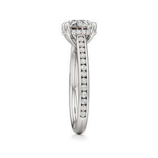 Cathedral Channel Set Hidden Halo Emerald Engagement Ring