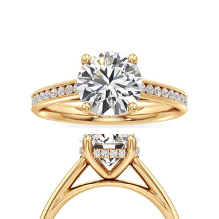 Cathedral Channel Set Hidden Halo Radiant Engagement Ring