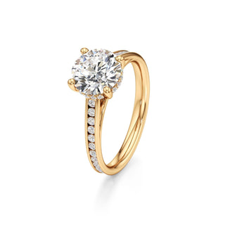 Cathedral Channel Set Hidden Halo Emerald Engagement Ring