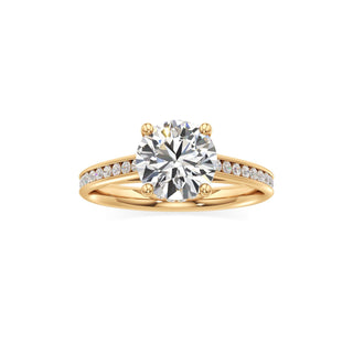 Cathedral Channel Set Hidden Halo Emerald Engagement Ring