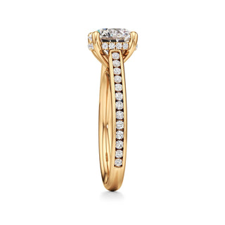 Cathedral Channel Set Hidden Halo Emerald Engagement Ring