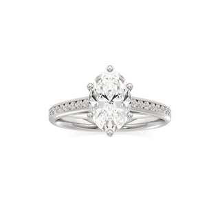 Cathedral Channel Set Six Prong Emerald Engagement Ring