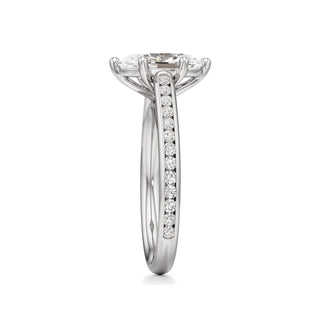 Cathedral Channel Set Six Prong Emerald Engagement Ring
