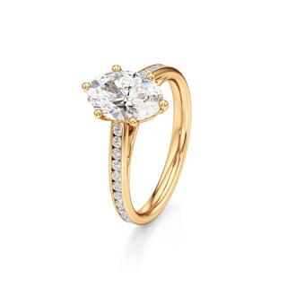 Cathedral Channel Set Six Prong Emerald Engagement Ring