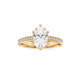 Cathedral Channel Set Six Prong Emerald Engagement Ring