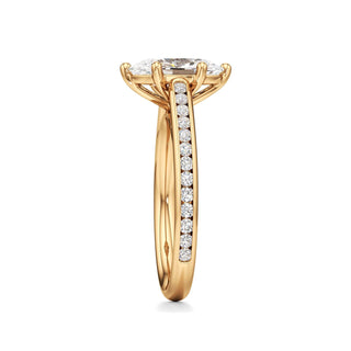 Cathedral Channel Set Six Prong Emerald Engagement Ring