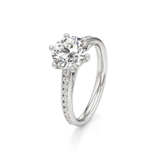 Cathedral Channel Set Six Prong Emerald Engagement Ring