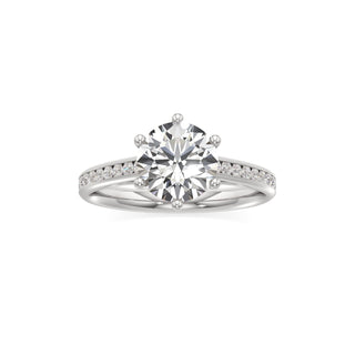 Cathedral Channel Set Six Prong Emerald Engagement Ring