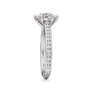 Cathedral Channel Set Six Prong Emerald Engagement Ring