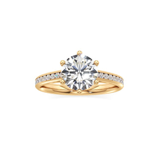Cathedral Channel Set Six Prong Emerald Engagement Ring