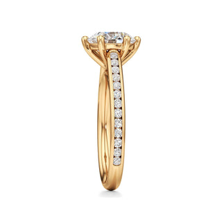 Cathedral Channel Set Six Prong Emerald Engagement Ring