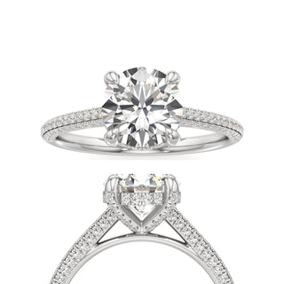 Cathedral Pavé Set Diamond Basket Elongated Cushion Engagement Ring