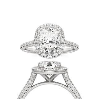 Cathedral Pavé Set Halo Elongated Cushion Engagement Ring