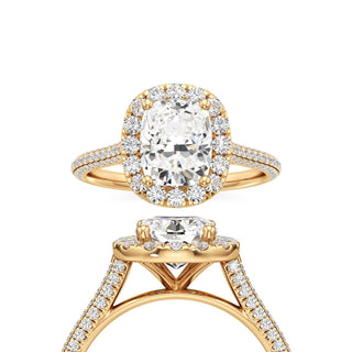 Cathedral Pavé Set Halo Elongated Cushion Engagement Ring