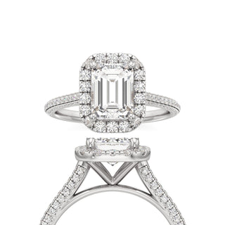 Cathedral Pavé Set Halo Emerald Engagement Ring