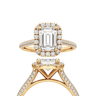 Cathedral Pavé Set Halo Emerald Engagement Ring