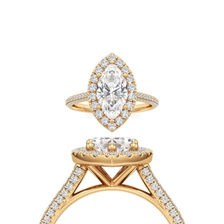 Cathedral Pavé Set Halo Marquise Engagement Ring