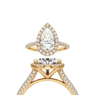 Cathedral Pavé Set Halo Pear Engagement Ring