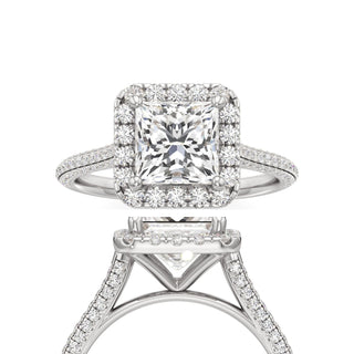 Cathedral Pavé Set Halo Princess Engagement Ring