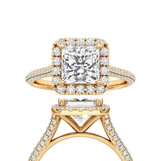 Cathedral Pavé Set Halo Princess Engagement Ring