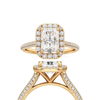 Cathedral Pavé Set Halo Radiant Engagement Ring