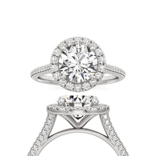 Cathedral Pavé Set Halo Round Engagement Ring