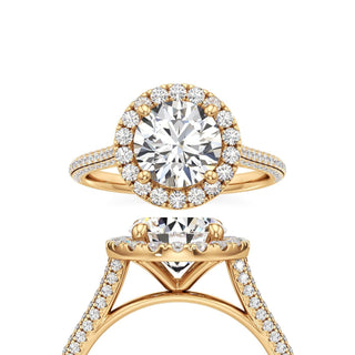 Cathedral Pavé Set Halo Round Engagement Ring