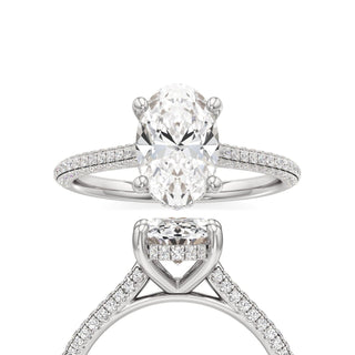 Cathedral Pavé Set Hidden Halo Oval Engagement Ring