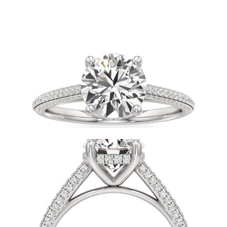 Cathedral Pavé Set Hidden Halo Pear Engagement Ring