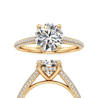 Cathedral Pavé Set Hidden Halo Pear Engagement Ring