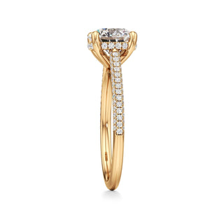 Cathedral Pavé Set Hidden Halo Oval Engagement Ring
