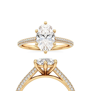 Cathedral Pavé Set Six Prong Pear Engagement Ring