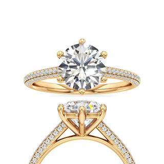 Cathedral Pavé Set Six Prong Pear Engagement Ring