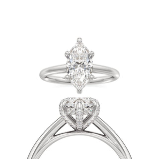 Cathedral Plain Diamond Basket Pear Engagement Ring