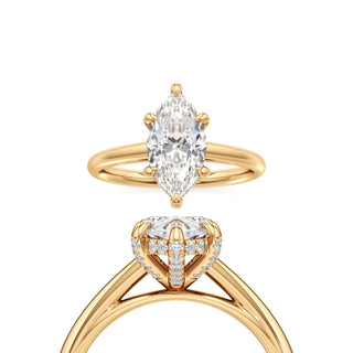 Cathedral Plain Diamond Basket Pear Engagement Ring