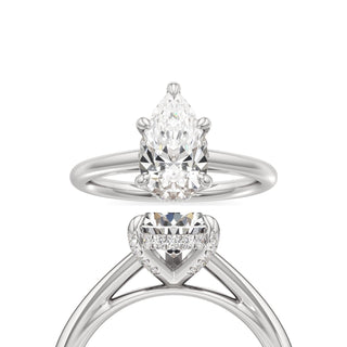 Cathedral Plain Diamond Basket Pear Engagement Ring