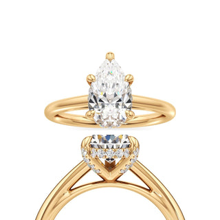 Cathedral Plain Diamond Basket Pear Engagement Ring
