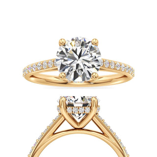 Cathedral Prong Set Hidden Halo Round Engagement Ring