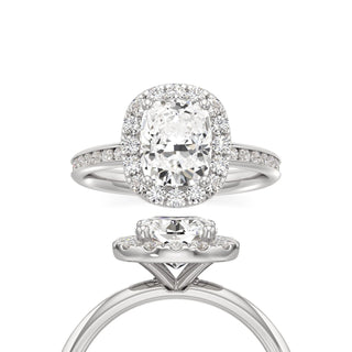 Classic Channel Set Halo Elongated Cushion Engagement Ring
