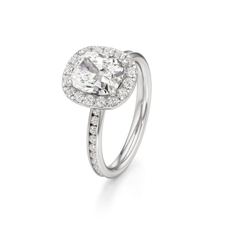 Classic Channel Set Halo Elongated Cushion Engagement Ring