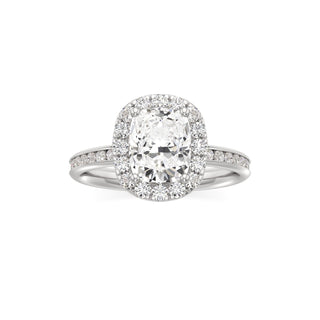 Classic Channel Set Halo Elongated Cushion Engagement Ring