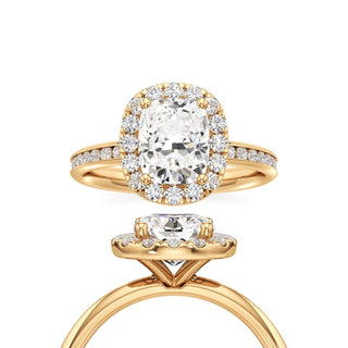 Classic Channel Set Halo Elongated Cushion Engagement Ring