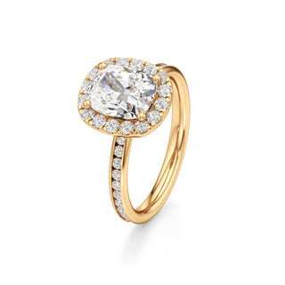 Classic Channel Set Halo Elongated Cushion Engagement Ring