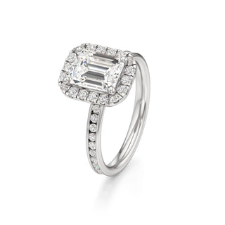Classic Channel Set Halo Elongated Cushion Engagement Ring