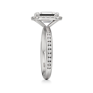 Classic Channel Set Halo Elongated Cushion Engagement Ring