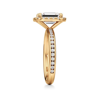 Classic Channel Set Halo Elongated Cushion Engagement Ring