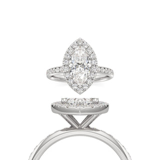 Classic Channel Set Halo Elongated Cushion Engagement Ring