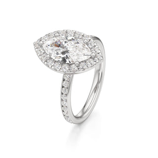 Classic Channel Set Halo Elongated Cushion Engagement Ring