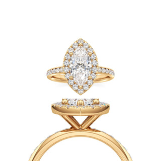 Classic Channel Set Halo Elongated Cushion Engagement Ring